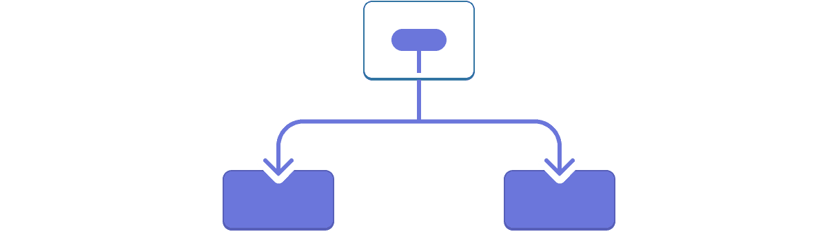 3 コンポーネントからなるツリーを表した図。親には紫でハイライトされた値がある。その値は 2 つの子コンポーネント(紫)に渡されている。